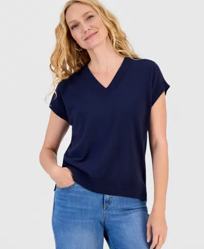 Style & Co Women's Sleeveless V-neck Sweater, Macy's Exclusive In Blue