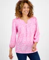 Style & Co Women's Smocked Knit 3/4 Sleeve Top, Exclusively At Macy's In Pink