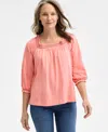 Style & Co Women's Smocked Square-neck Top, Exclusively At Macy's In Salmon Rose