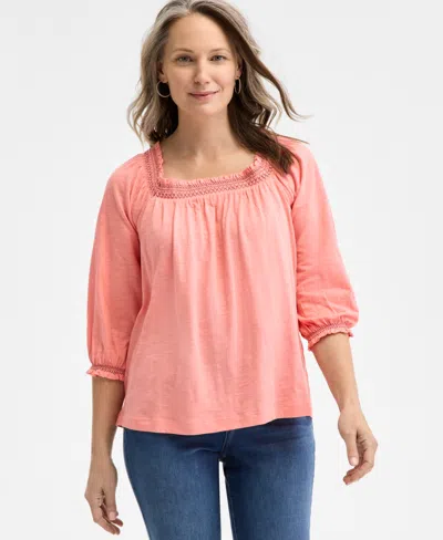 Style & Co Women's Smocked Square-neck Top, Exclusively At Macy's In Salmon Rose