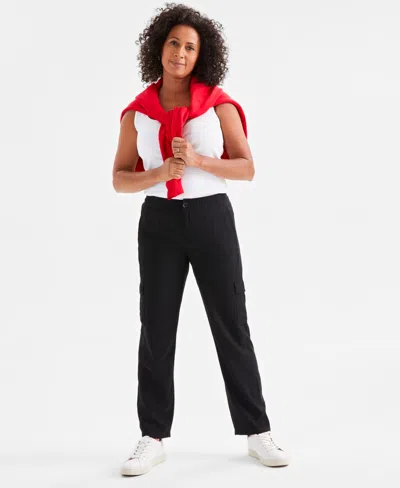 Style & Co Petite Straight-leg Cargo Ankle Pants, Created For Macy's In Deep Black