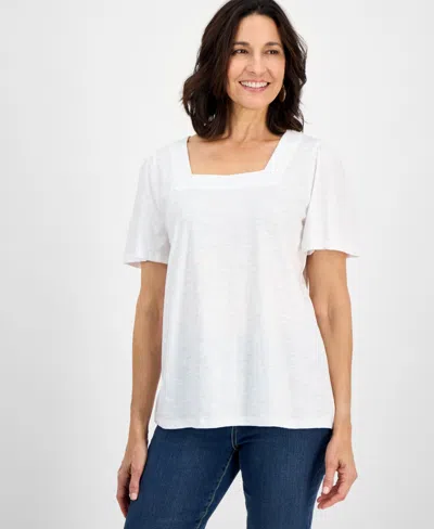 Style & Co Women's Solid Square-neck Flutter-sleeve Top, Exclusively At Macy's In White