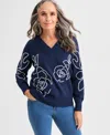 Style & Co Women's Soutache V-neck Sweater, Macy's Exclusive In Blue