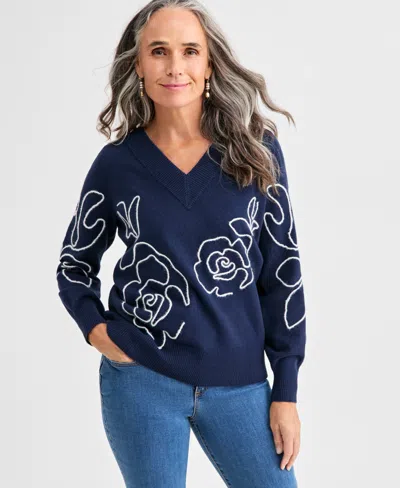 STYLE & CO WOMEN'S SOUTACHE V-NECK SWEATER, MACY'S EXCLUSIVE