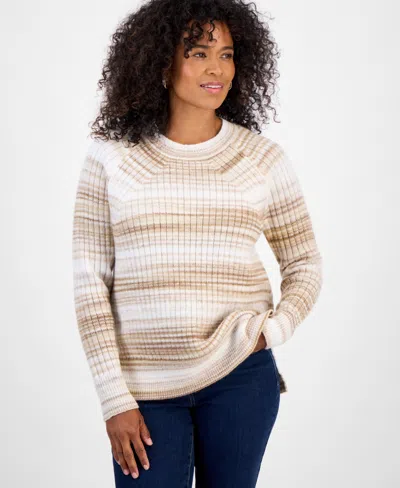 Style & Co Women's Space-dye Long-sleeve Crewneck Sweater, Macy's Exclusive In Brown