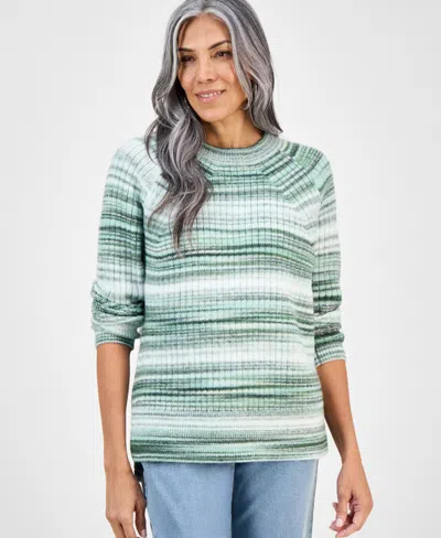Style & Co Women's Space-dye Long-sleeve Crewneck Sweater, Macy's Exclusive In Green