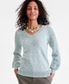Style & Co Women's Space-dyed V-neck Sweater, Created For Macy's In Spacedye Jade