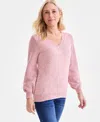 Style & Co Women's Space-dyed V-neck Sweater, Created For Macy's In Spacedye Red