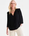 Style & Co Petite Mesh-trim Ruffled-cuff Top, Created For Macy's