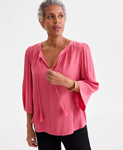 Style & Co Women's Split-neck 3/4-sleeve Top, Exclusively At Macy's In Red