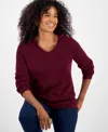 Style & Co Women's V-neck Shine Sweater, Macy's Exclusive In Burgundy