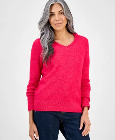 Style & Co Women's Split-neck Hoodie, Macy's Exclusive In Red