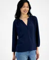 Style & Co Women's Split Neck Popover Blouse, Created For Macy's In Industrial Blue