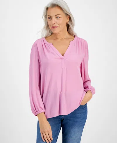 Style & Co Women's Split Neck Popover Blouse, Created For Macy's In Pink Rain