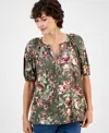 Style & Co Women's Split-neck Raglan-sleeve Blouse, Macy's Exclusive In Green