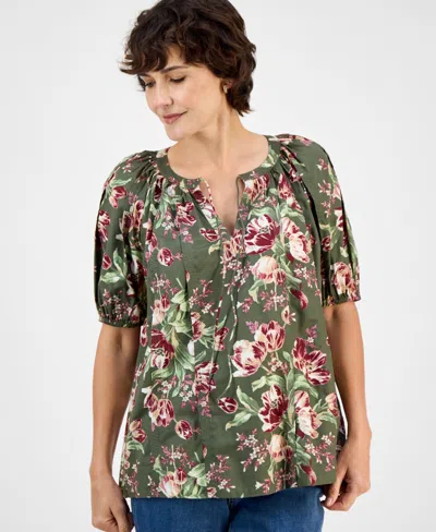 Style & Co Women's Split-neck Raglan-sleeve Blouse, Macy's Exclusive In Green