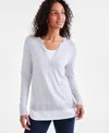 Style & Co Women's Split-neck Two-for-one Sweater, Exclusively Art Macy's In Sky Grey Heather
