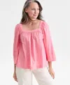 Style & Co Plus Size Striped Square-neck Top, Macy's Exclusive In Pink