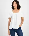 Style & Co Plus Size Square-neck Short-sleeve Top, Exclusively At Macy's In White