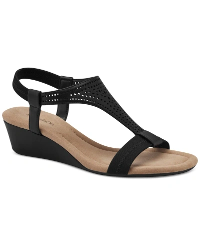 Style & Co Women's Step N Flex Vacanzaa Wedge Sandals, Created For Macy's In Black Perforated