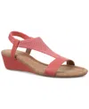 Style & Co Mulan2 Womens Rhinestone T-strap Wedges In Coral Knit