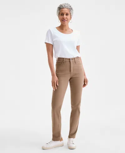 Style & Co Women's Straight-leg High Rise Twill Pants, Created For Macy's In Brown