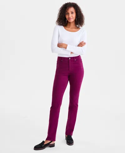 Style & Co Women's Straight-leg High Rise Twill Pants, Created For Macy's In Burgundy
