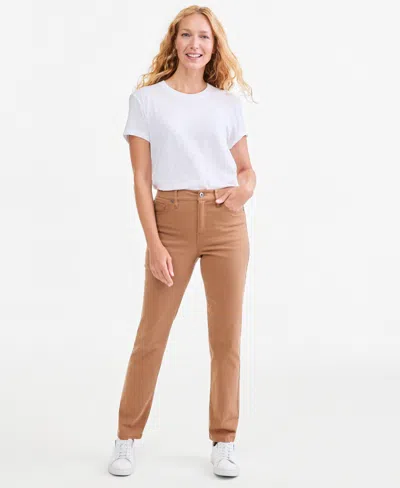 Style & Co Women's Straight-leg High Rise Twill Pants, Created For Macy's In Brown