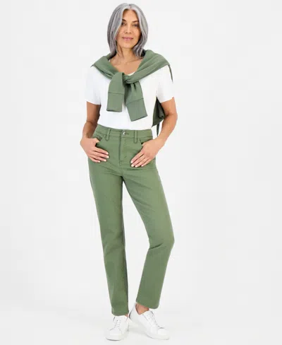 Style & Co Women's Straight-leg High Rise Twill Pants, Created For Macy's In Green