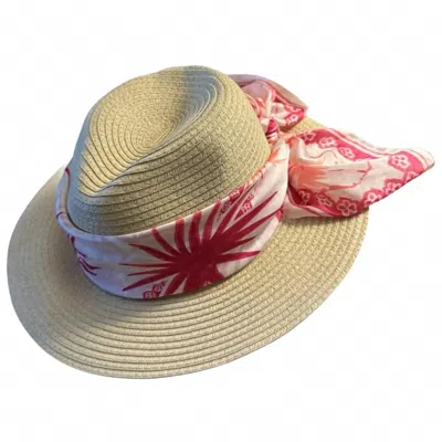 Style & Co Women's Straw Sun Hat In Tan/pink/white In Multi
