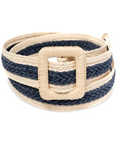 Style & Co Women's Straw Wrapped-buckle Belt, Created For Macy's In Navy