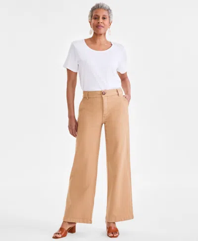 Style & Co Petite Mid-rise Dobby Twill Wide-leg Pants, Exclusively At Macy's In Brown