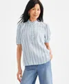 Style & Co Women's Stripe Button-front Shirt, Exclusively At Macy's In Stripe Turquoise