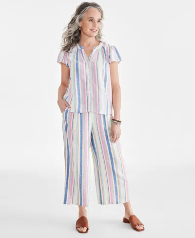 Style & Co Women's Stripe Cropped Drawstring Pants, Created For Macy's In Multi Stripe