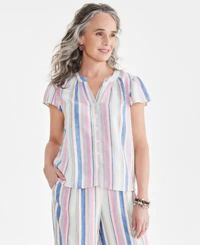 Style & Co Women's Stripe Flutter-sleeve Top, Created For Macy's In Multi Stripe