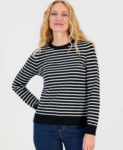 Style & Co Women's Stripe Long-sleeve Crewneck Sweater, Macy's Exclusive In Multi