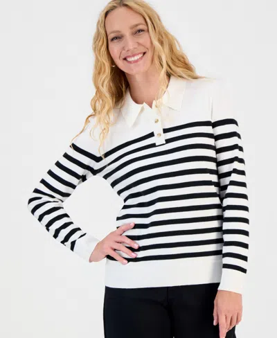 Style & Co Women's Stripe Long-sleeve Polo Sweater, Macy's Exclusive In Multi