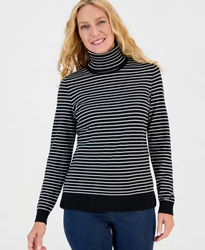 Style & Co Women's Stripe Long-sleeve Turtleneck Sweater, Macy's Exclusive In Animal Print