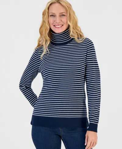 Style & Co Women's Stripe Long-sleeve Turtleneck Sweater, Macy's Exclusive In Multi