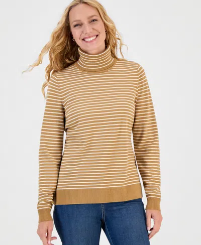 Style & Co Women's Stripe Long-sleeve Turtleneck Sweater, Macy's Exclusive In Multi