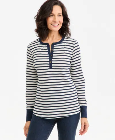 Style & Co Women's Stripe Long-sleeve Waffle Henley Top, Macy's Exclusive In Multi