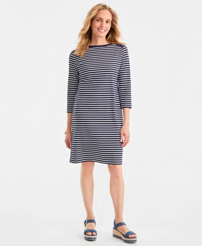 Style & Co Women's Striped Boat-neck Knit Dress, Macy's Exclusive In Blue