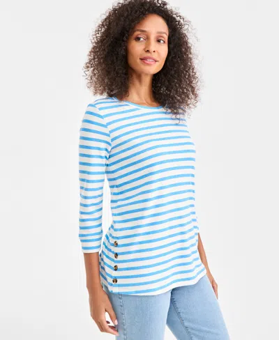 Style & Co Women's Striped Button-trim Tunic Top, Macy's Exclusive In Blue
