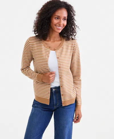 Style & Co Women's Striped Button-down Cardigan Sweater, Macy's Exclusive In Yellow