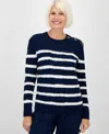Style & Co Women's Striped Cable-knit Button-shoulder Sweater, Created For Macy's In Multi