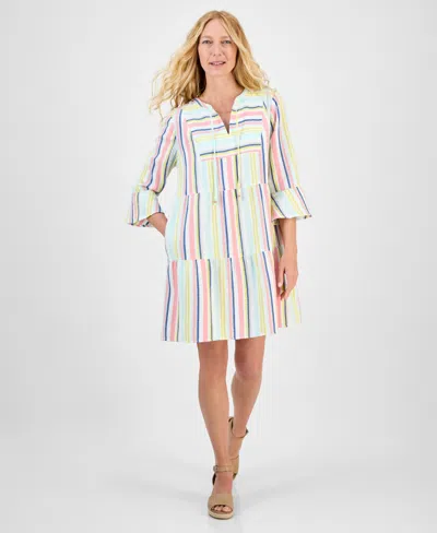 Style & Co Women's Striped Cotton Gauze Tiered Dress, Exclusively At Macy's