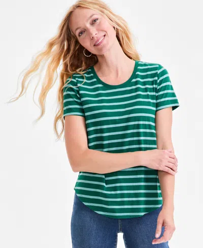 Style & Co Women's Striped Crewneck Short-sleeve T-shirt, Macy's Exclusive In Green