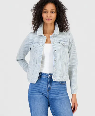 Style & Co Women's Striped Denim Jacket, Macy's Exclusive In Blue