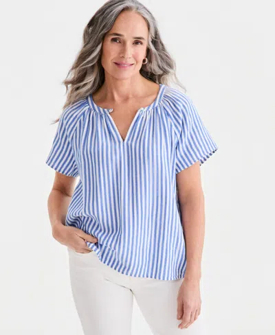 Style & Co Women's Striped Gauze Flutter-sleeve Top, Macy's Exclusive In Blue