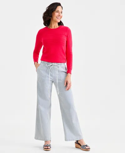 Style & Co Women's Striped High-rise Pull-on Wide-leg Jeans, Macy's Exclusive In Blue